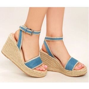 Matisse Denim Coastal Preppy Wedge Espadrille Sandal Size 9